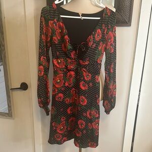 Floral Black and Red Dress